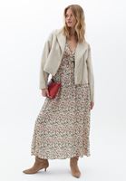 Women Mixed Maxi Dress with Puff Sleeves