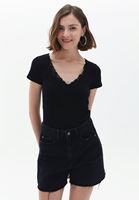 Women Black Tshirt with Lace Detail