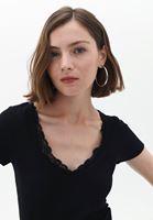 Women Black Tshirt with Lace Detail