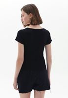 Women Black Tshirt with Lace Detail