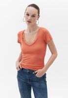 Women Orange Tshirt with Lace Detail