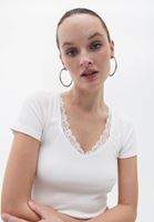 Women Cream Tshirt with Lace Detail