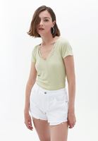 Women Green Tshirt with Lace Detail