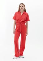 Women Red High Rise Pants with Drawstring Detail