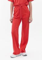 Women Red High Rise Pants with Drawstring Detail