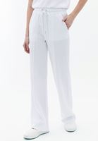 Women White High Rise Pants with Drawstring Detail