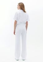 Women White High Rise Pants with Drawstring Detail