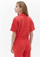 Women Red Polo Neck Crop Tshirt