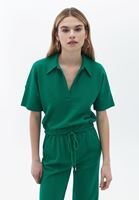 Women Green Polo Neck Crop Tshirt