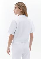 Women White Polo Neck Crop Tshirt