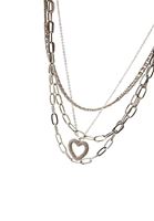 Women Silver Multi Layered Necklace with Heart Pendant