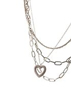 Women Silver Multi Layered Necklace with Heart Pendant