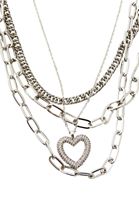 Women Silver Multi Layered Necklace with Heart Pendant