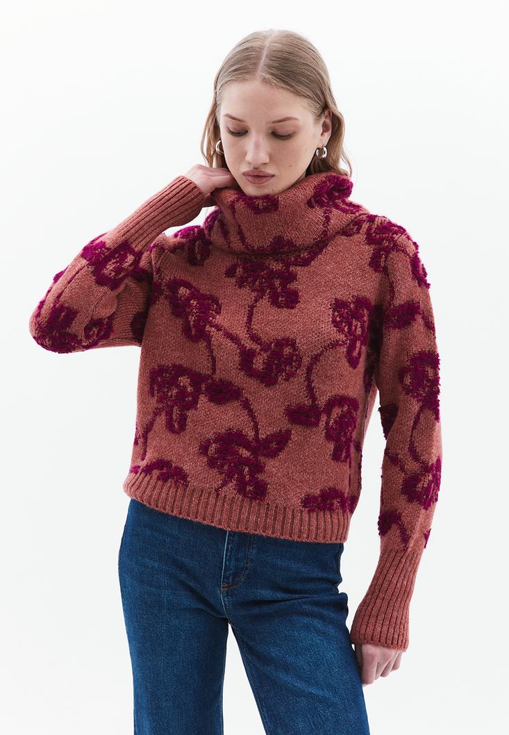 Women Mixed Turtle Neck Knitwear Sweater
