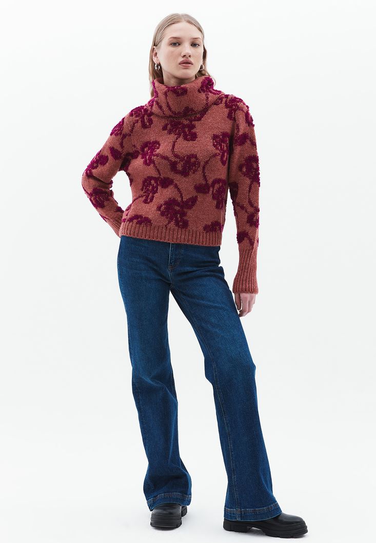 Women Mixed Turtle Neck Knitwear Sweater