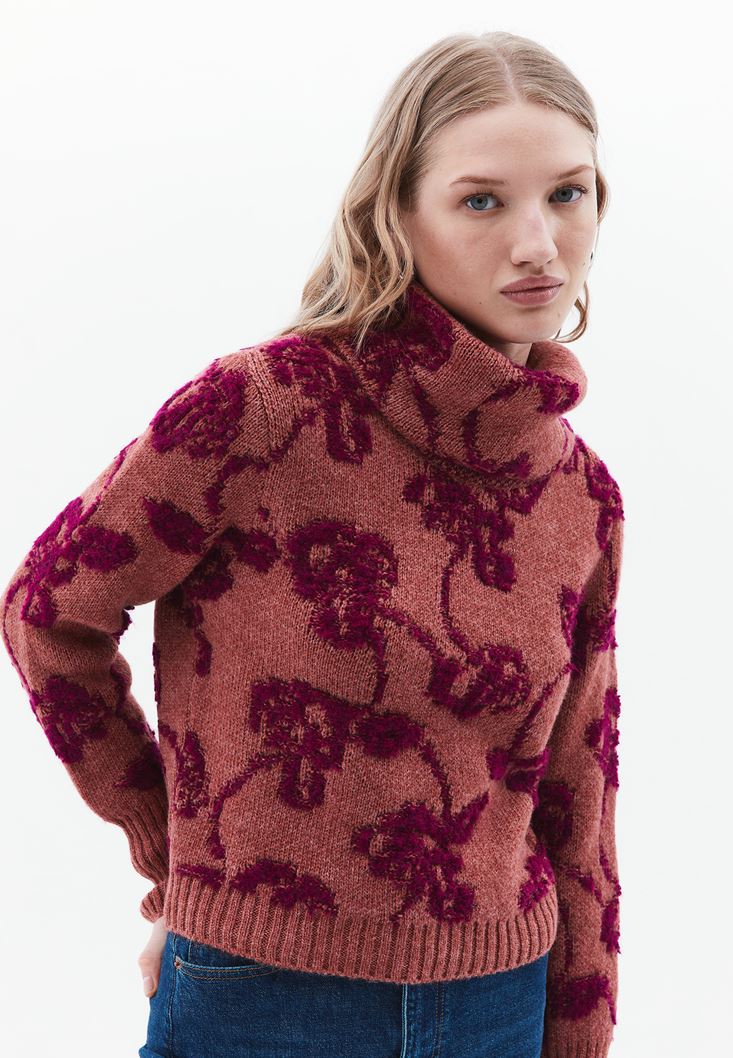 Women Mixed Turtle Neck Knitwear Sweater