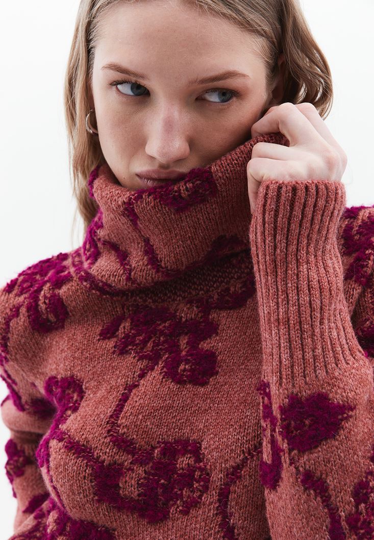 Women Mixed Turtle Neck Knitwear Sweater
