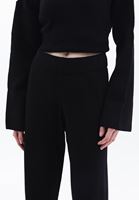 Women Black High Rise Wide Leg Knitwear Pants