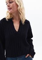 Women Navy Alpaca Wool Blended Polo Neck Sweater