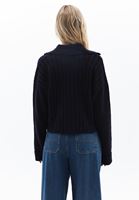 Women Navy Alpaca Wool Blended Polo Neck Sweater