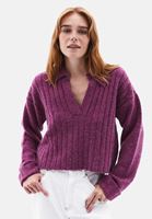 Women Purple Alpaca Wool Blended Polo Neck Sweater