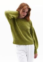 Women Green Alpaca Wool Blended Crew Neck Sweater