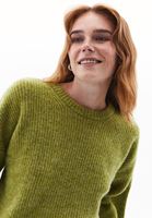 Women Green Alpaca Wool Blended Crew Neck Sweater