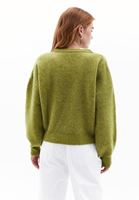 Women Green Alpaca Wool Blended Crew Neck Sweater