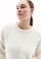 Women Cream Alpaca Wool Blended Crew Neck Sweater