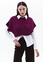 Women Purple Crop Pullover with Braided Pattern