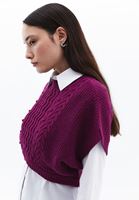 Women Purple Crop Pullover with Braided Pattern