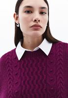 Women Purple Crop Pullover with Braided Pattern