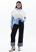 Women Cream Crop Pullover with Braided Pattern