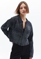 Women Silver Zippered Bomber Cardigan