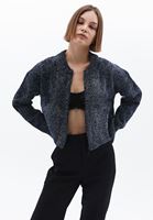 Women Silver Zippered Bomber Cardigan