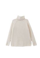 Women Cream Wool Blended Turtle Neck Sweater