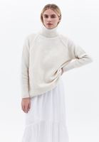 Women Cream Wool Blended Turtle Neck Sweater