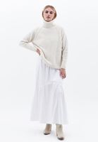 Women Cream Wool Blended Turtle Neck Sweater