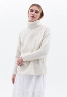 Women Cream Wool Blended Turtle Neck Sweater