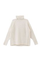 Women Cream Wool Blended Turtle Neck Sweater