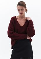 Women Bordeaux Soft Touch V-neck Sweater