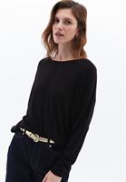 Women Black Boat Neck Knitwear Sweater