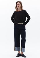 Women Black Boat Neck Knitwear Sweater