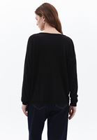 Women Black Boat Neck Knitwear Sweater