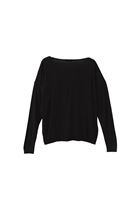 Women Black Boat Neck Knitwear Sweater