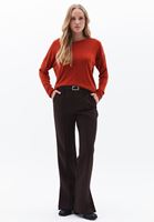 Women Red Boat Neck Knitwear Sweater