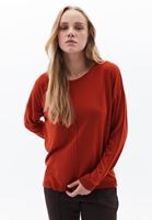 Women Red Boat Neck Knitwear Sweater