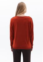 Women Red Boat Neck Knitwear Sweater