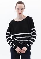 Women Mixed Boat Neck Knitwear Sweater