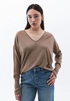 Women Beige V-neck Sweater